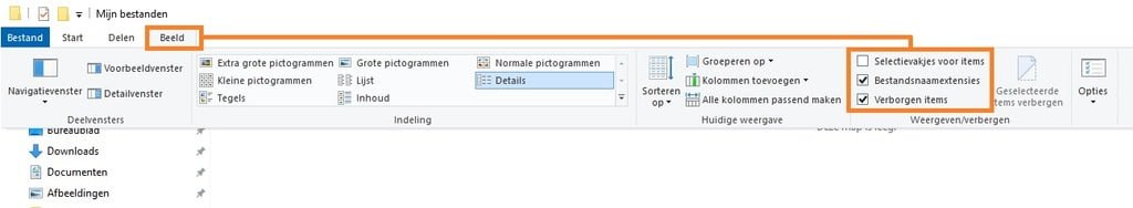 Bestandsnaamextensie weergeven in Windows verkenner