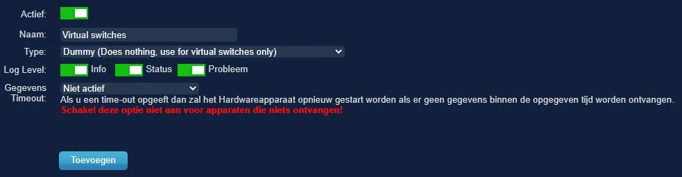 Dummy sensor toevoegen in Domoticz