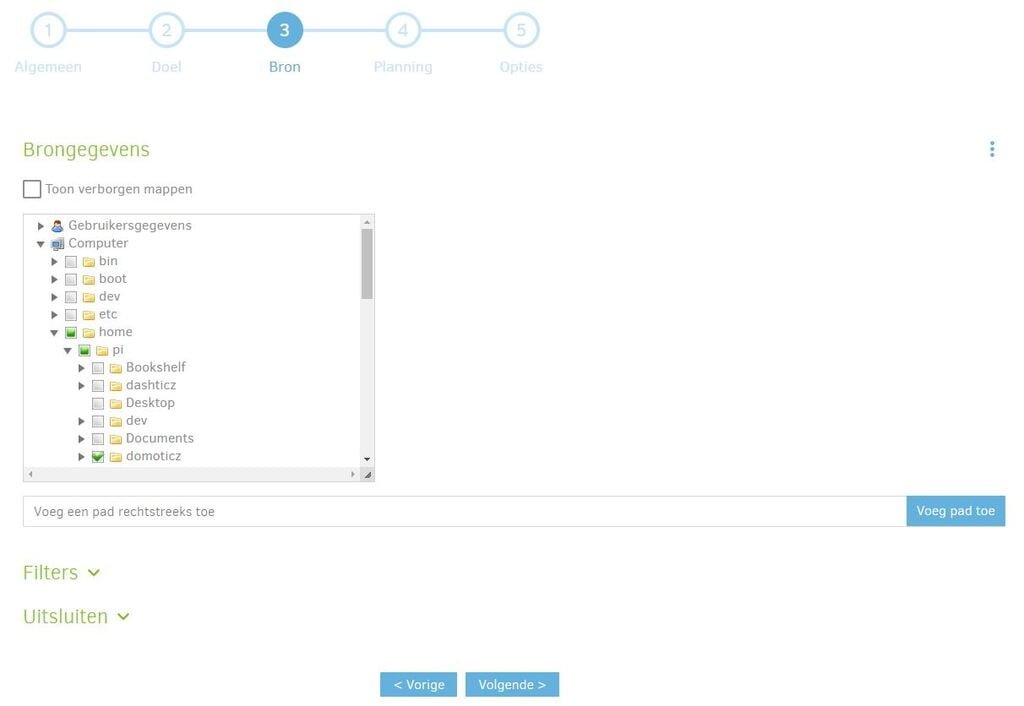 Duplicati - Selecteer bron locatie back-up