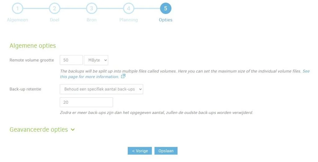 Duplicati - Backup options