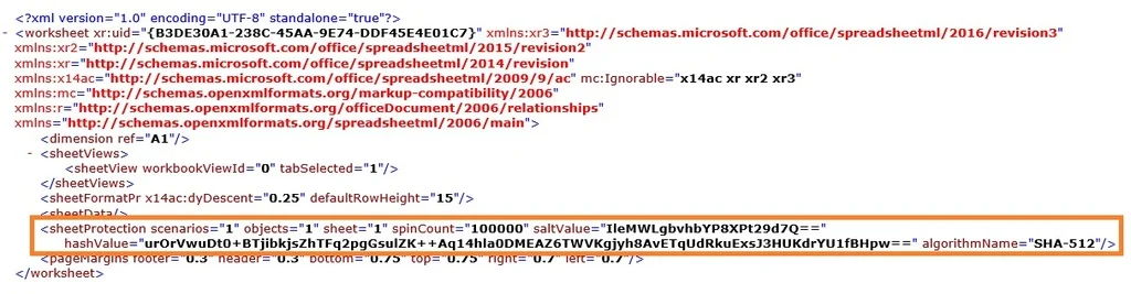 xml-Format des geschützten Arbeitsblatts
