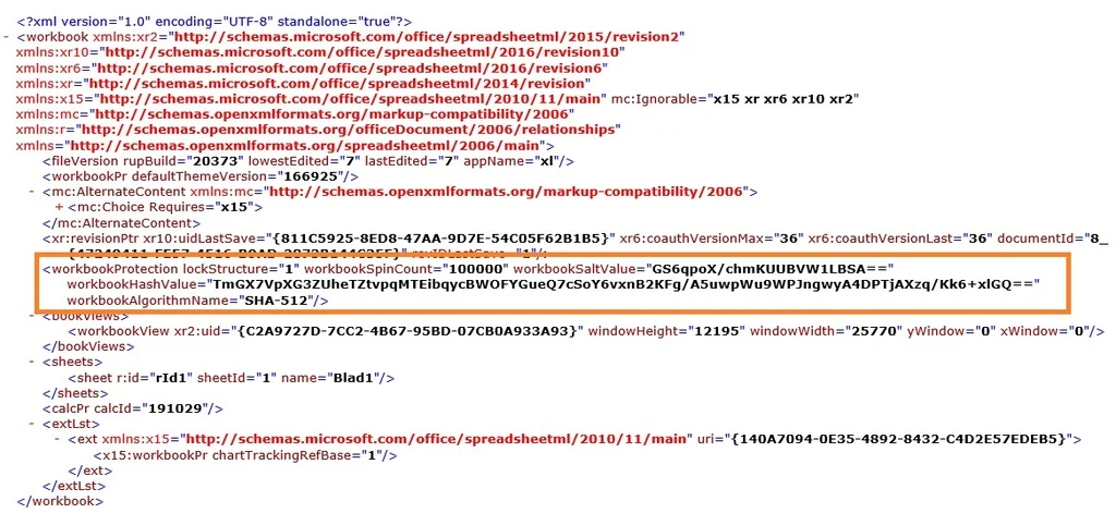 xml-Format der geschützten Arbeitsmappe