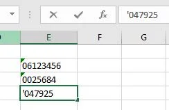 Voorloopnullen in Excel met behulp van een apostrof