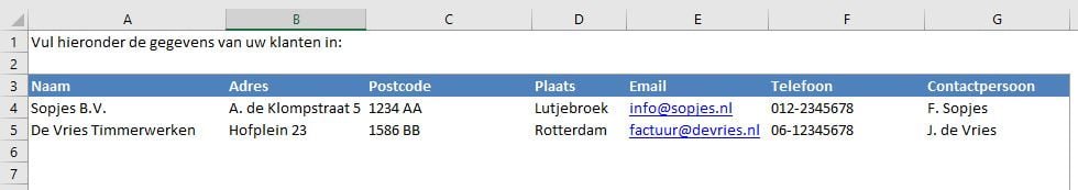 klantenbestand t.b.v. dynamisch bereik