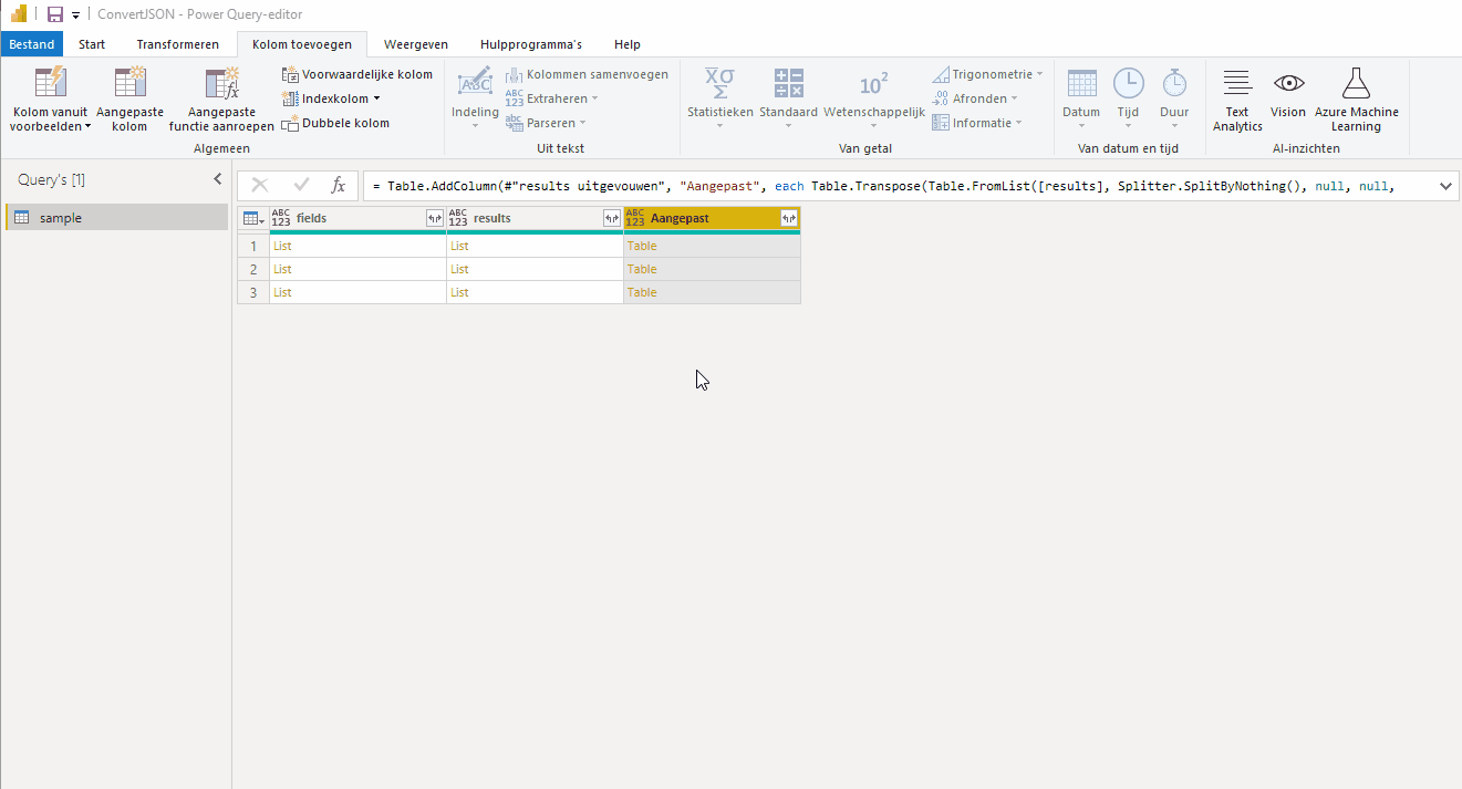 Power BI Query-editor Andere kolommen verwijderen