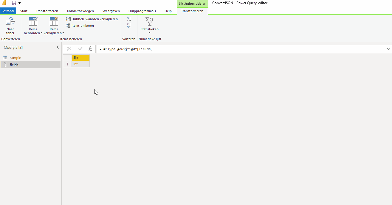 Power BI Query-editor Converteren naar tabel