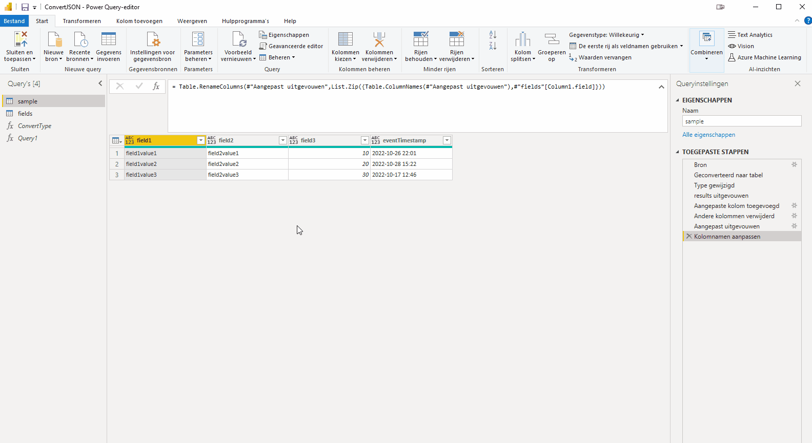Power BI Query-editor Gegevenstype wijzigen