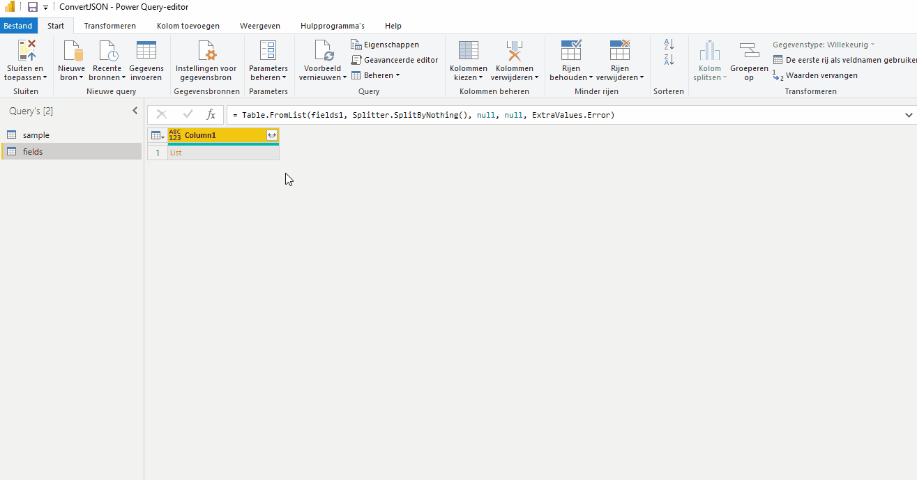 Power BI Query-editor Rijen uitvouwen