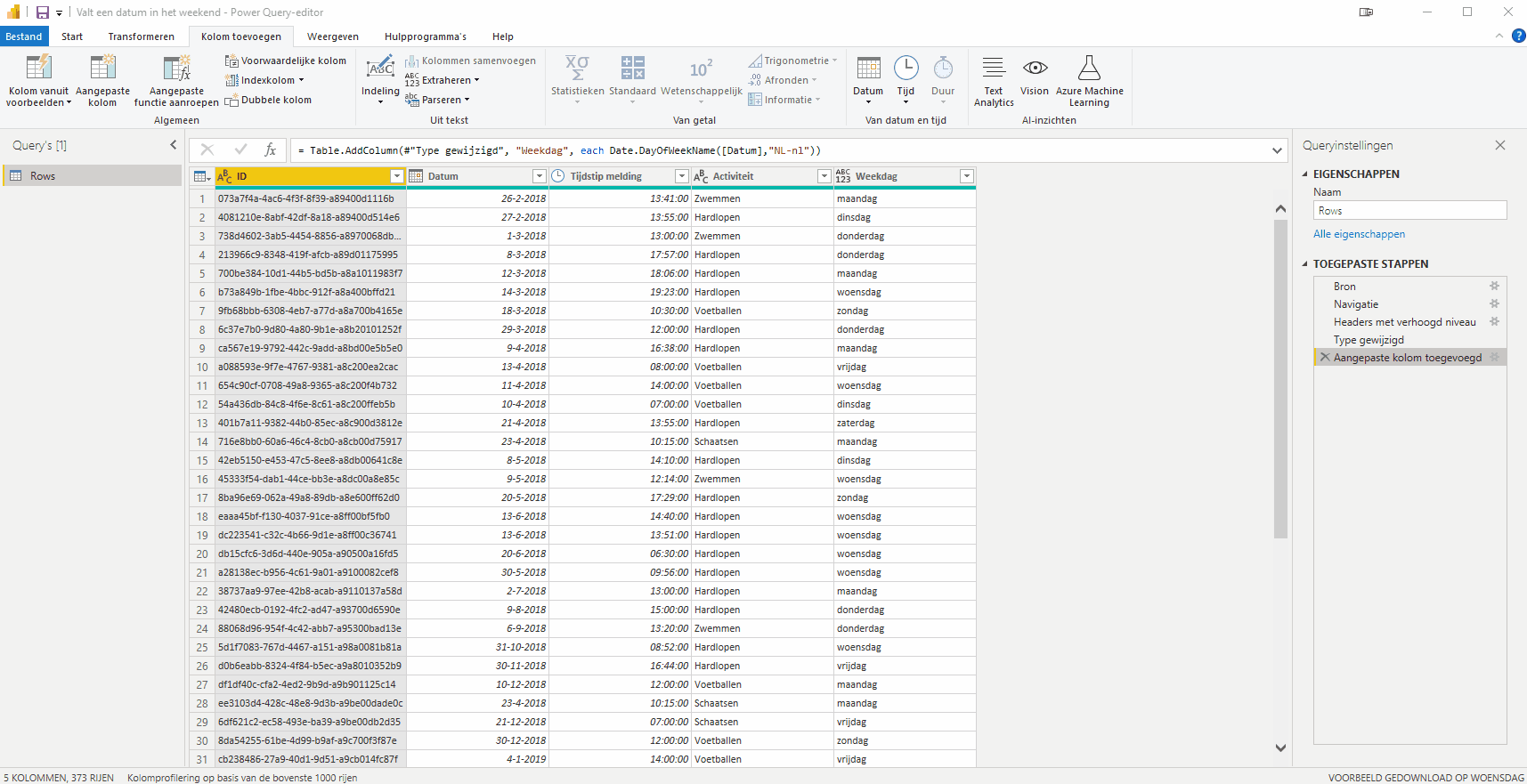 Power BI - Hulpkolom met dagnummers toevoegen