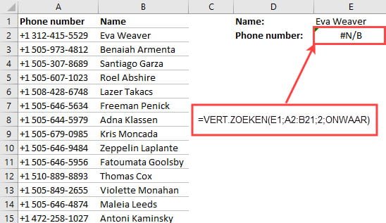 VERT.ZOEKEN() kan niet links van de zoekkolom zoeken