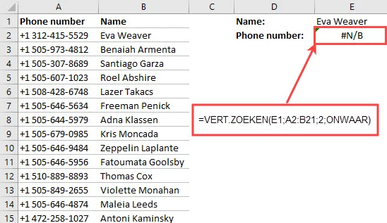 VERT.ZOEKEN() kan niet links van de zoekkolom zoeken