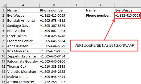 VERT.ZOEKEN() heeft zoekwaarde gevonden