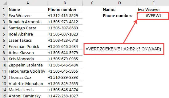 Foutmelding #VERW in VERT.ZOEKEN()